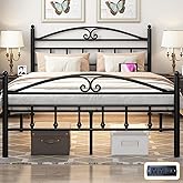 Samurbex Full Size Bed Frame with Charging Station,Black Metal Platform Bed Frame with LED Lights,Heavy Duty Metal Steel Slats Support,No Box Spring Needed,Noise Free,Easy to Assemble