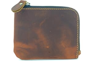 JJNUSA Genuine Leather Zipper Coin Purse Wallet With Key Car Smart Holder, Change Purse, Coin Pouch Holder For Men (Brown)