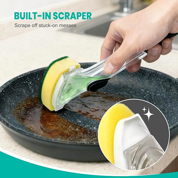 DISHWAND REFILLS SPONGES HEADS – NON SCRATCH DISH WAND REFILL REPLACEMENT, HEAVY DUTY SCRUB DOTS BRUSHES DISPENSER, SOAP DISPENSING SCRUBBERS, DISHWASHING CLEANER SUPPLIES KITCHEN SINK DISHWASHER TOOL