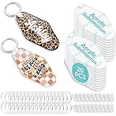 YOPPIX 60 Pcs Sublimation Acrylic Motel Keychain Blanks, with 20 Fixing Clips and 20 Key Rings for Heat Transfer Keychain Bag Decor Room Labels Hotel Key Tags Home Gift Crafts Supplies