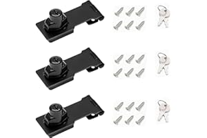 I-EASYDWW, Keyed Hasp Locks, 3 Inch, Twist Knob Keyed Locking Hasp, Cabinet Locks, Cabinet Locks with Keys, Black, 3 Pack