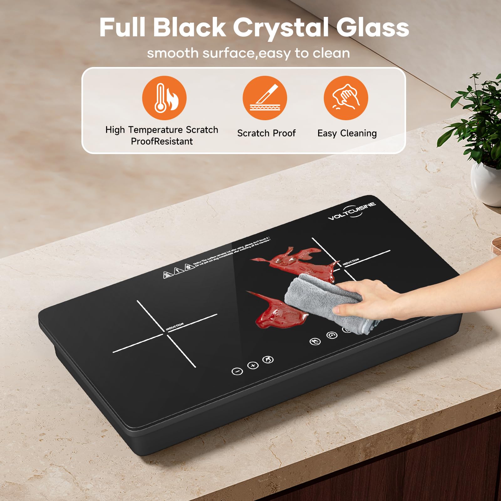 VoltCuisine 1800W Dual Induction Cooktop – Compact 2-Burner Electric Stove, 9 Power Levels, Touch Control, Timer & Safety Lock, Ideal for Apartments, RVs, and Small Kitchens