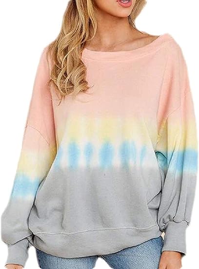 Women's Long Sleeve Tie Dye Print Casual Round Neck Loose Fit Sweatshirt: Amazon.co.uk: Clothing