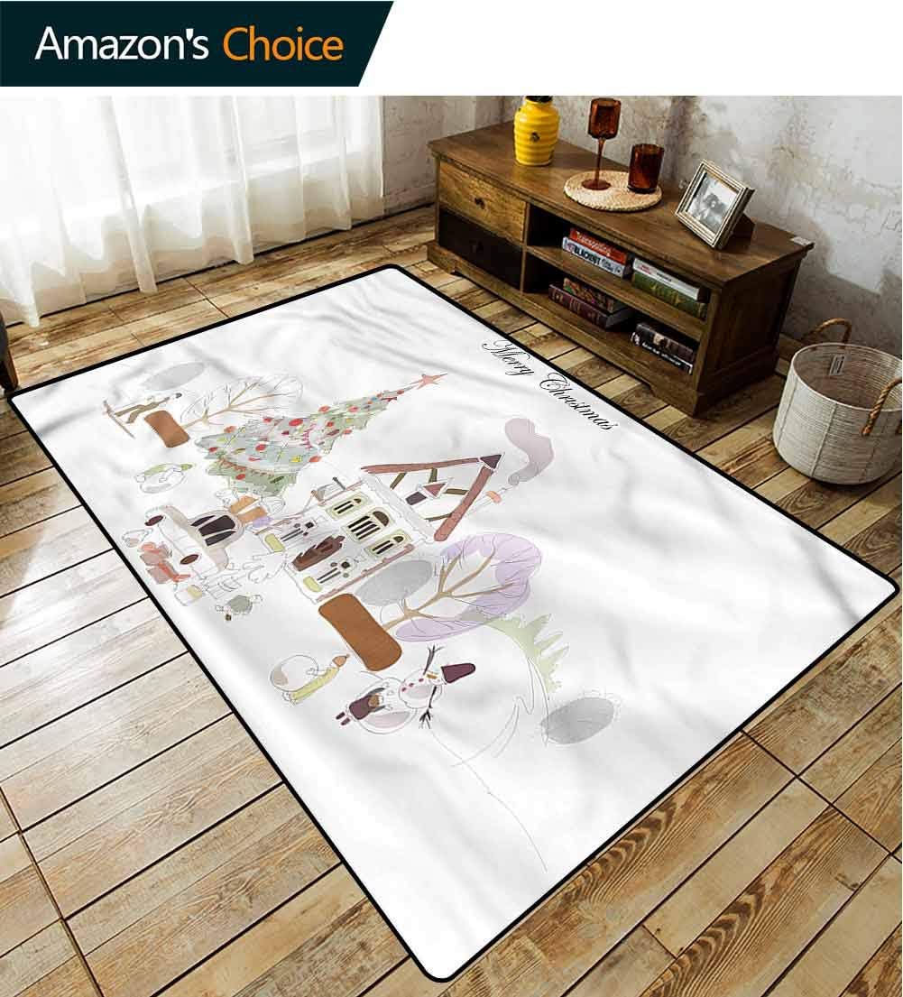 TableCoversHome Christmas Solid Door Mat Welcome, Xmas Eve in Town Festive Pattern Printing Door Mat, Durable Carpet Area Rug - Living Dinning Room Bedroom Rugs and Carpets (6.5'x 9.7')
