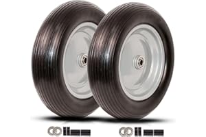 PONSYTOCN 4.00-6 Tire Flat Free,13" Wheelbarrow Tires and wheels, installed 5/8" Bearing with Extra 3/4" Bearing,1.75"- 6" Center Hub,Replacement for Garden Outdoor Cart Trolley Dolly Wagon (2 Pack)
