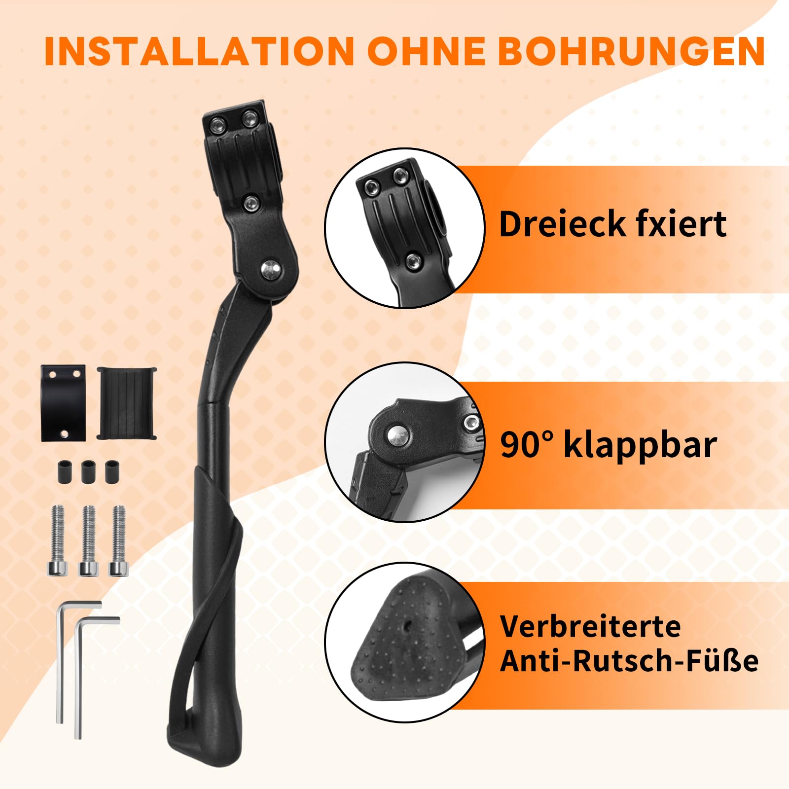 SUNFATT Fahrradständer Hinterrad 24-29 Zoll, Universal Seitenständer für E-Bike & MTB ohne Bohrung, Höhenverstellbar, Verstärktes Alu, 35kg/45kg Traglast, rutschfest, Bike Stand Zubehör 7