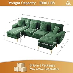 Wrofly U-Shaped Sectional Sofa Couch, 114" Comfy