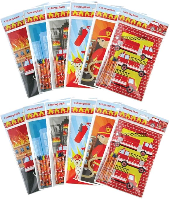 Amazon Co Jp 消防車 塗り絵本 クレヨン付き パーティーの記念品 12