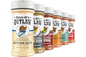 Dan-O's Outlaw Seasoning 6 Bottle Set- Butter Dust, Butter Steak, Spicy BBQ, Sweet Caribbean, Sweet & Tangy BBQ, and Blackened Bloody Mary Seasoning