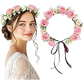 Flagogoo Pink Flower Crown Floral Headpiece - Flower Crowns for Women Girl - Handmade Rose Flower Headband Wedding Festival Shoot Halloween Cosplay Headwear