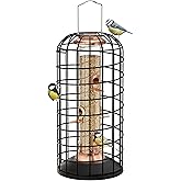 iBorn Bird Feeders Hanging - Squirrel Proof Bird Feeders for Outdoors, Pigeon Proof Caged Feeder, Heavy Duty All Metal Copper 14 Inch, Hanging Cage Feeder for Mix Seed Blends & Garden