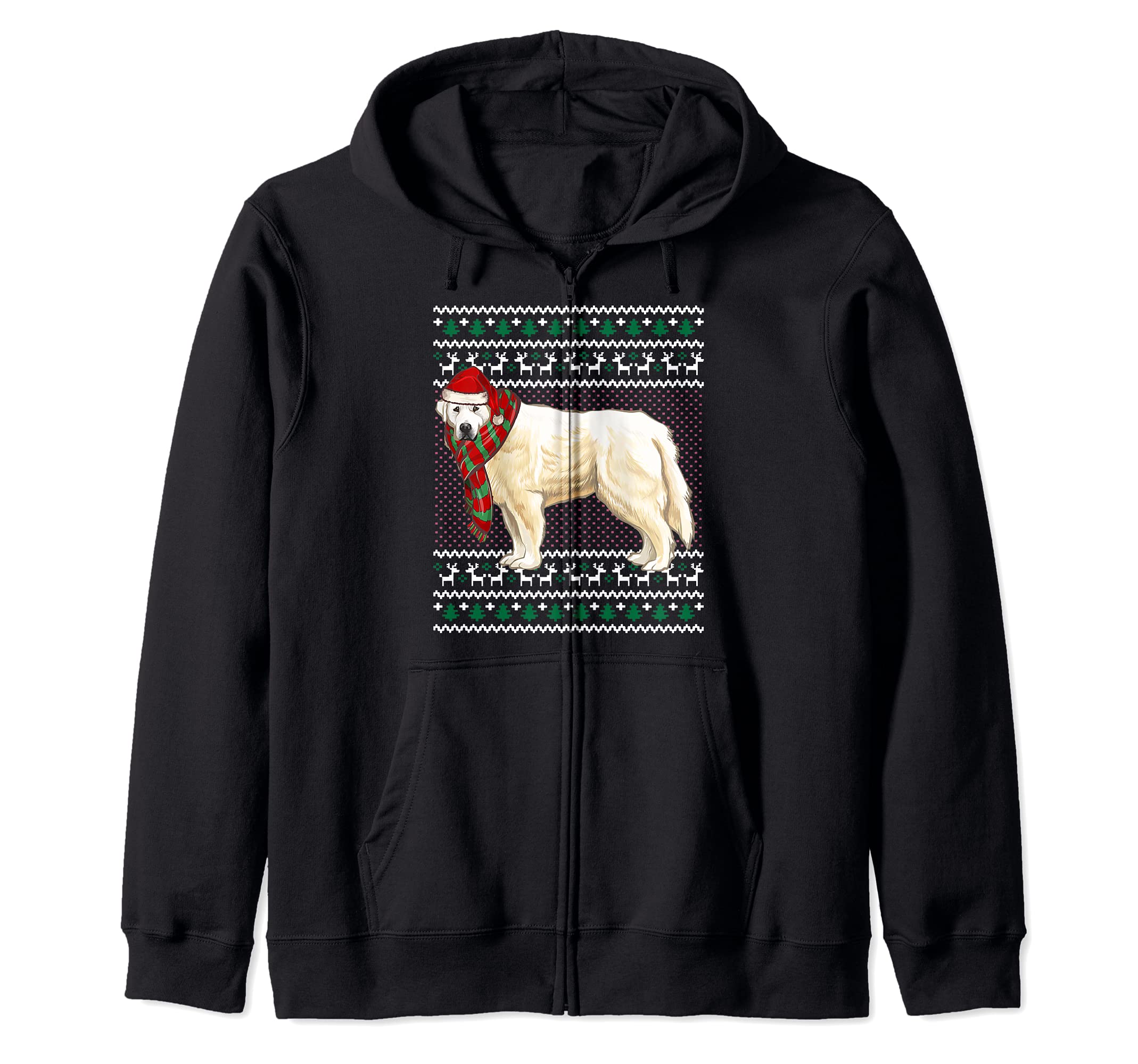 Xmas Great Pyrenee Dog Santa Hat Ugly Christmas Zip Hoodie