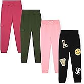 Dreamstar Girls 4-Pack Jogger Set – Glitter & Foil Graphic Fleece Sweatpants for Toddlers, Little & Big Girls