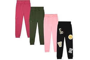 Dreamstar Girls 4-Pack Jogger Set – Glitter & Foil Graphic Fleece Sweatpants for Toddlers, Little & Big Girls