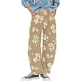 ebossy Women's Retro Floral Print Barrel Jeans Mid Rise Wide Leg Baggy Boyfriend Horseshoe Denim Pants