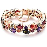 Hermosa 14K Rose Gold Plated Bracelets, Multicolor Cubic Zirconia Classic Tennis Bracelet | Rose Gold Bracelets for Women | Size 7-8 Inch
