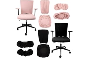 SmoothNovelty 8 Pcs Pink Black Office Chair Covers Set Computer Universal Protective Stretchable Desk Chair Seat Cover Desk Armrest Slipcovers Pads Office Cushion Backrest for Rotating
