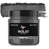 Rolio Premium Mica Powder - Silver Ash (50G / 1.76oz) - 1 Jar of Silver Mica Powder for Epoxy Resin, Dye, Soap Making, Nail Polish, Paint, Candle Making, Bath Bombs, Slime