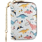 ANNAMISSI Womens Leather Wallet RFID Blocking Credit Card Holder Zipper Card Case for Ladies Girls (Dinosaur)