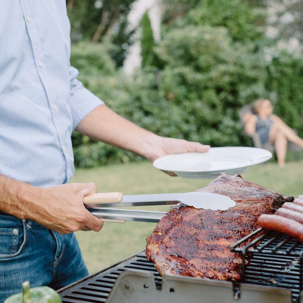 GRILLHOGS Dropkick Your Old Tongs, 16-Inch Barbecue Tongs are The Only Equipment That Can Handle Your Massive Meat, Stainless Steel + Oak Wood BBQ Tongs, Premium Grill Tongs : Garden & Outdoor