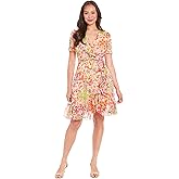 London Times Womens Faux Wrap Dress with Ruffle Skirt Occasion Shower Office Career