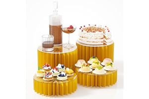 HeiMma 4 Pack Buffet Risers, Foldable Food Display Risers with Acrylic Disc, Dessert Table Display Set, Cardboard Paper Cupcake Cake Stand for Party Cylinder Stands for Parties Drink Collectibles Jewelry Figures, Yellow