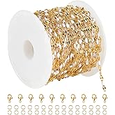 UMAOKANG 5 Meters Stainless Steel Jewelry Chain Enamel Chain for Jewelry Making Gold Plated Chain with Jump Rings and Lobster Clasps