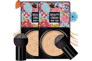MORELUCKY 2 Pack Mushroom Head Air Cushion CC Cream Foundation, Beauty Cream EXO TOO, Natural Moisturizing Matte Concealer, Bright Makeup Base, Long Lasting Liquid Foundation with Two Mushroom Head Sponges
