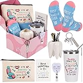 Dentist Gifts for Women Unique Dental Assistant Gifts Funny Dental Hygienist Gift Including Tumbler Mug Socks Badge Reel Holder Makeup Bag Keychain for Birthday Christmas (Dentist Women)