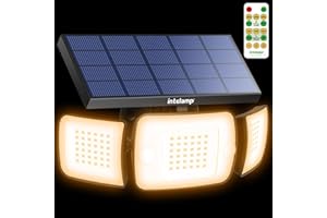 intelamp Solar Flood Lights Outdoor Motion Sensor with Remote Control,6000mAh 1200LM Warm White Solar Motion Sensor Lights Outdoor, 270° Wide Illumination, IP65 Waterproof, Solar Security Flood Light