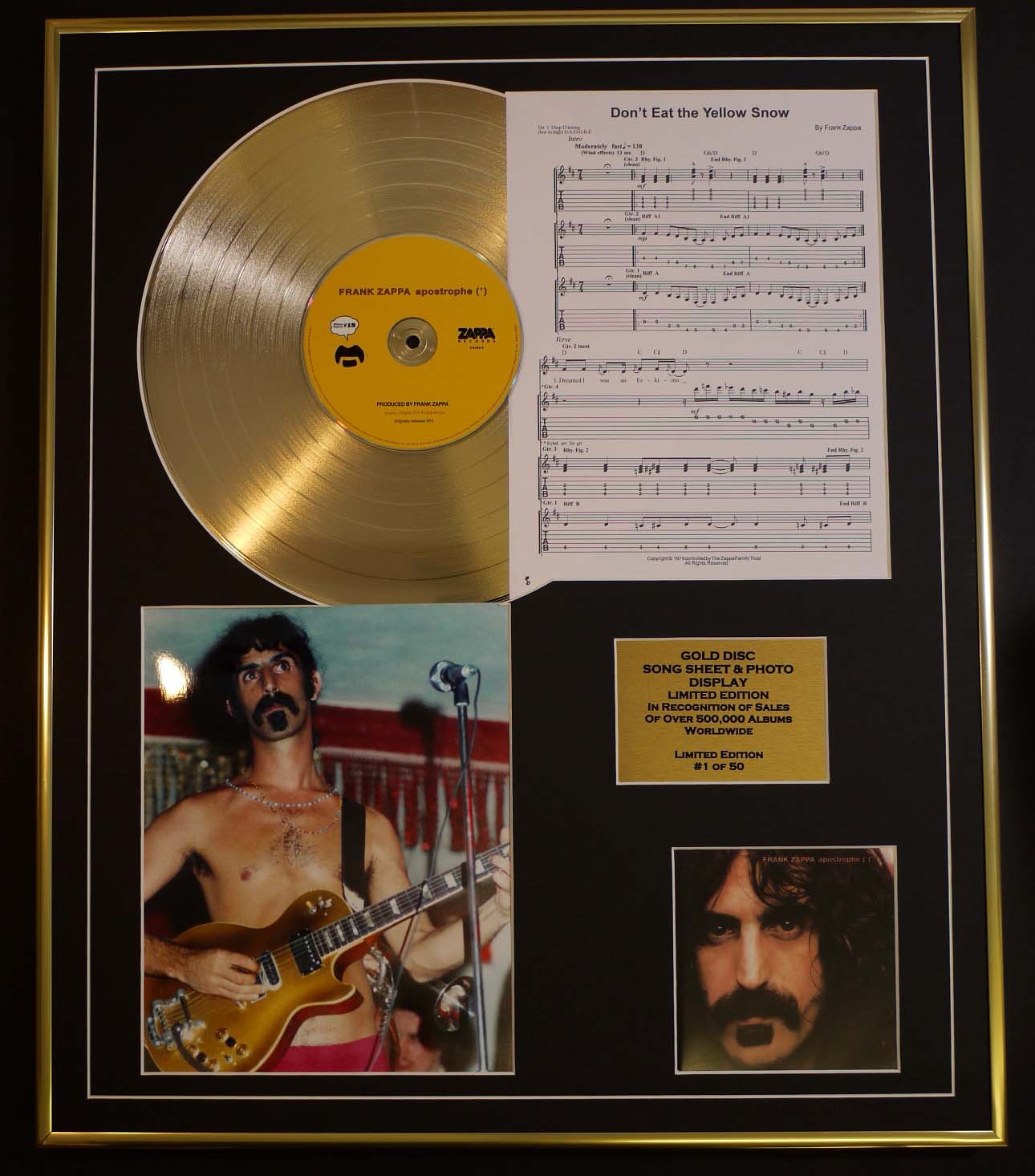 FRANK ZAPPA/CD GOLD DISC, SONG SHEET & PHOTO DISPLAY/LTD. EDITION/COA/ALBUM, APOSTROPHE/SONG SHEET, DON'T EAT YELLOW SNOW