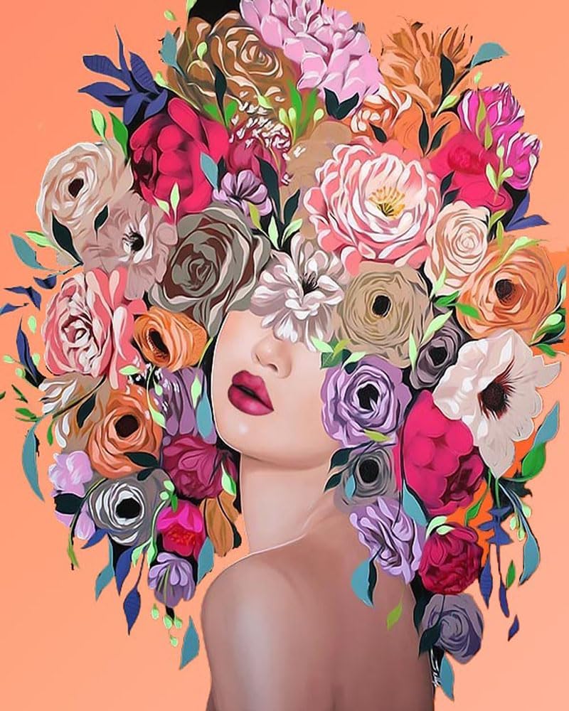 Paintings - Mrnsiet Paint by Numbers for Adults, DIY Girls Adult Paint by Numbers Kits on Canvas Flowers Painting Kits for Kids Beginner Oil Painting Kits Gift for Kids Adults Frameless 16x20 inch