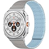 Amizee No Gap Band Compatible with Samsung Galaxy Watch Ultra (2025/2024) Band 47mm, 22mm Magnetic Sport Silicone Strap for Women Men, Khaki/L-Blue