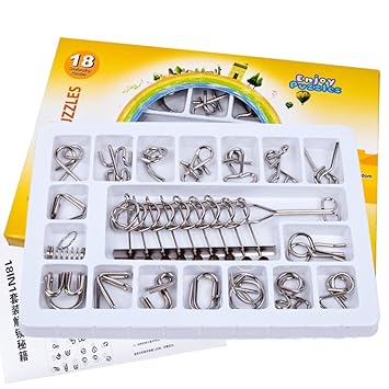 Leoie 18PCS/Set Metal Puzzle IQ Mind Brain Teaser Magic Wire Puzzles Game Toys for Children Adults