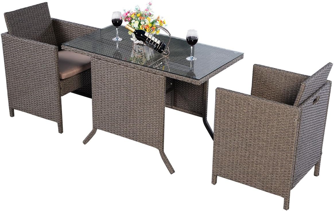 GOPLUS Gartenmöbel, Rattan Sitzgruppe, Rattantisch und Stuhl