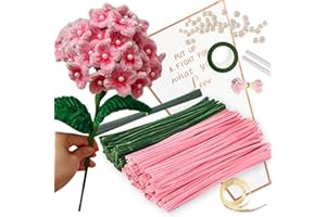 NAFUXIAJJIA Dark Pink Pipe Cleaner Kit with 150 Pcs Pipe Cleaners Colourful in 2 Colours（Dark Pink,Green,8 Pcs Green Floral Wire,40 Pearls,40 Stamen,Floral Tape,Flower Wrapping Paper and Ribbon