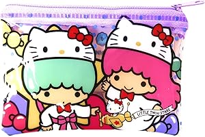 MENBLY 50th anniversary Flat pouch, Cute Vinyl Zipper Pouch, Card Wallet & Case, Kawaii Pouch Bag, 12x7.5x1cm (Pastel Purple Litte-TwinStars)