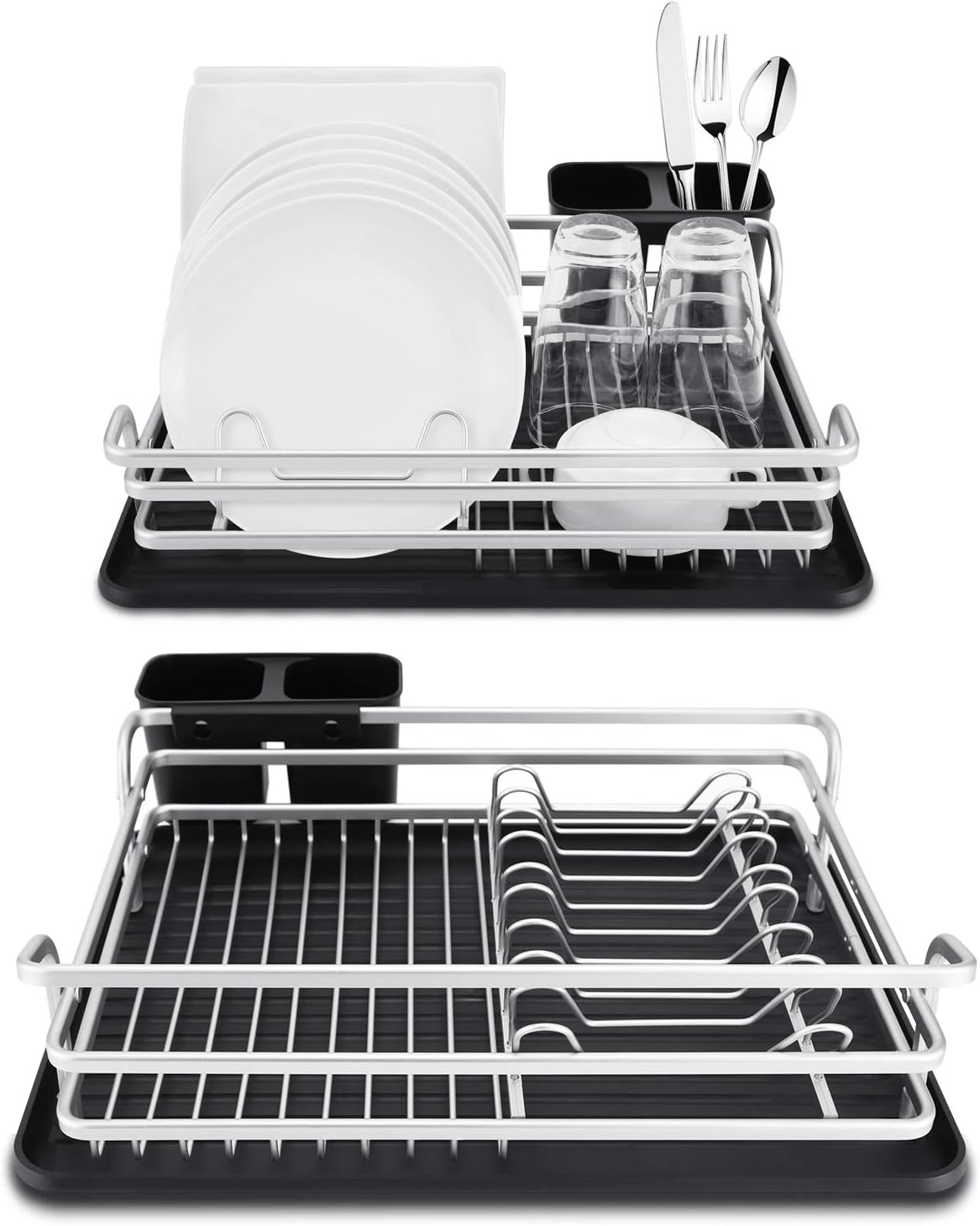 Spening Aluminum Dish Drying Rack - Rusfproof Dish Drainers for Kitchen Counter and Drainboard set, Compact & Portable (Gray)