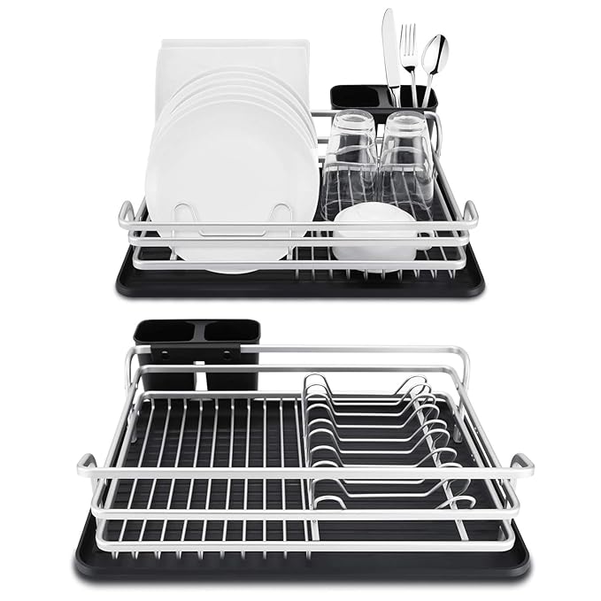 SPENING Dishrack and Drainboard set Deluxe Aluminum Rust Proof Dish