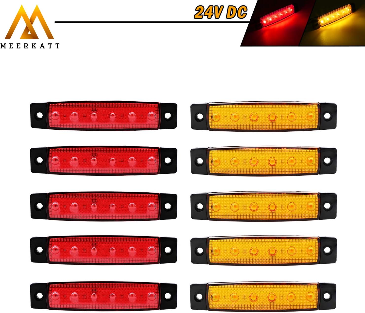 MADCATZ (Pack of 10) 3.8 Inch 5 Amber 5 Red Clearance Rear Side Marker Lights Indicator Lamp 6 LED Trailer Tow Truck Lorry Van Bus Boat RV ATV Caravan Yacht Pickup 24V DC TK24