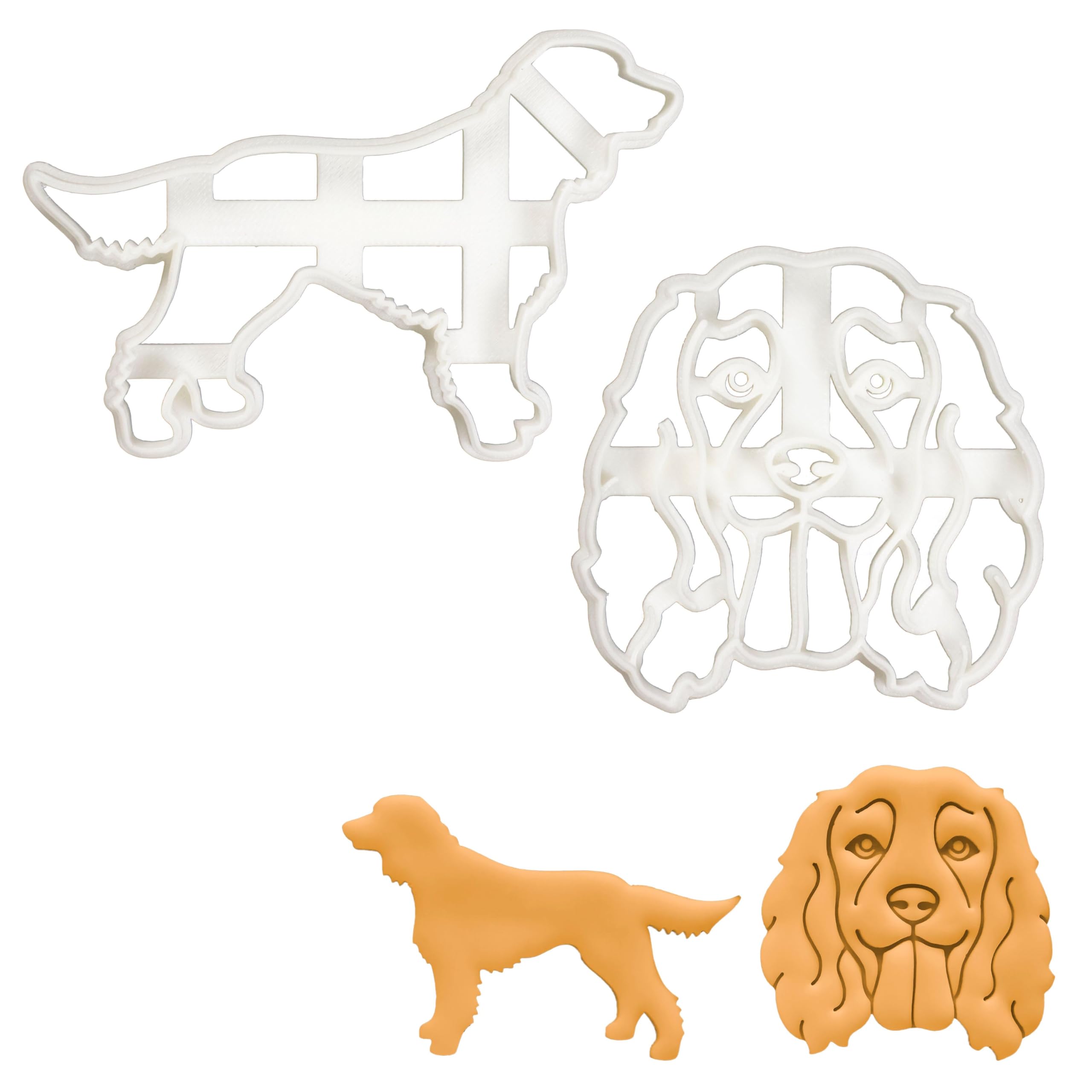 BAKERLOGY Set of 2 Working Cocker Spaniel Cookie Cutters (Designs: Face and Silhouette) - Detailed Biscuit Cutter Design for Baking and Crafts, Ideal on Fondant, Dough, Clay