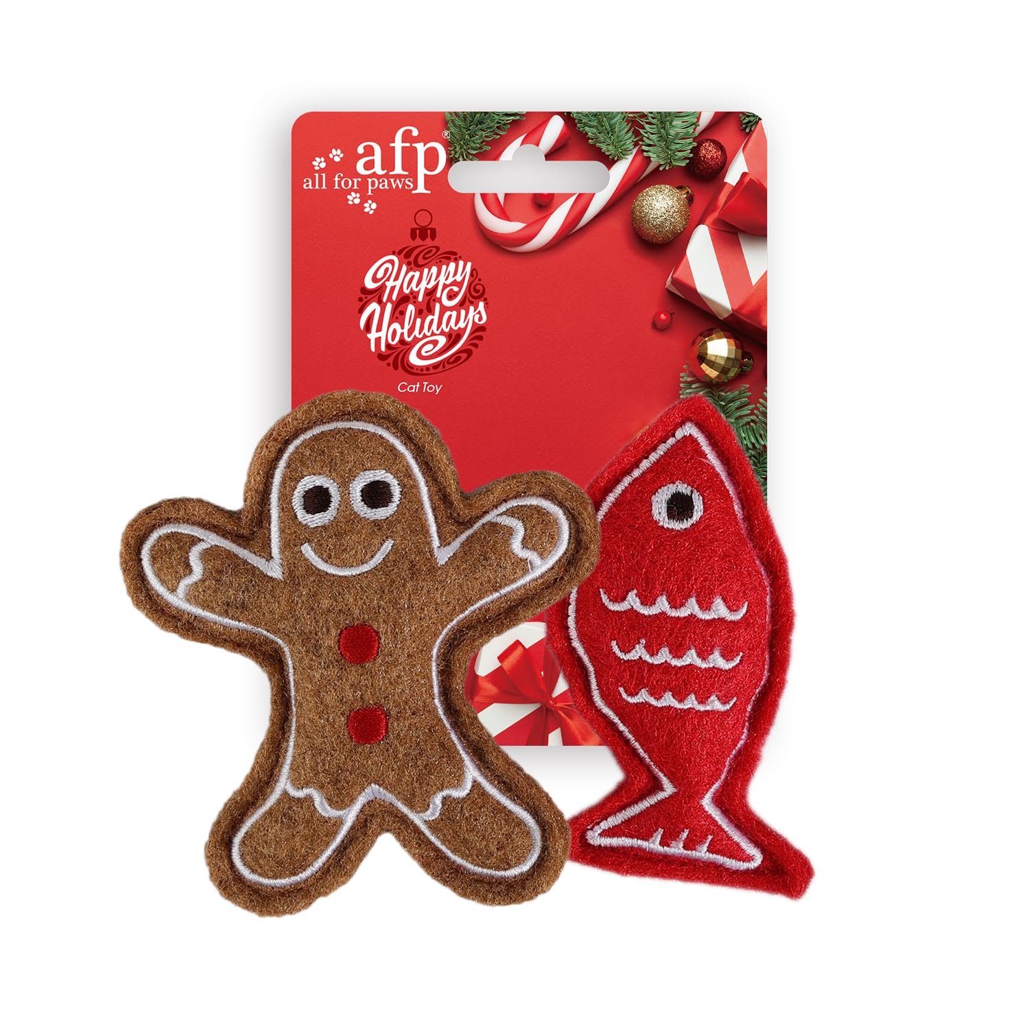 ALL FOR PAWS Catnip Cat Toys, Cat Christmas Toy Gift Set, Cat Toys For Indoor Cats Interactive Pet Cat Assorted Toys with Fish Gingerbread Man
