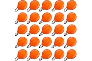 SUNSGNE G40 Orange Incandescent Replacement Light Bulbs, 25 Pack Globe Light Bulbs for E12 Outdoor String Lights, C7/E12 Candelabra Base, 5 Watt, Orange