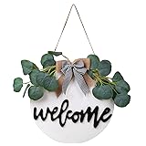 Forwedo Welcome Wreath Sign for Front Door Decor, Rustic Door Hangers Front Door with Green Eucalyptus Leaves- Welcome Home S