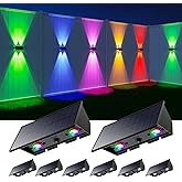 8 Pack RGB Solar Powered Wall Lights Outdoor Color Changing Up and Down Fence Mount LED Decorative Waterproof Lamps for Deck,