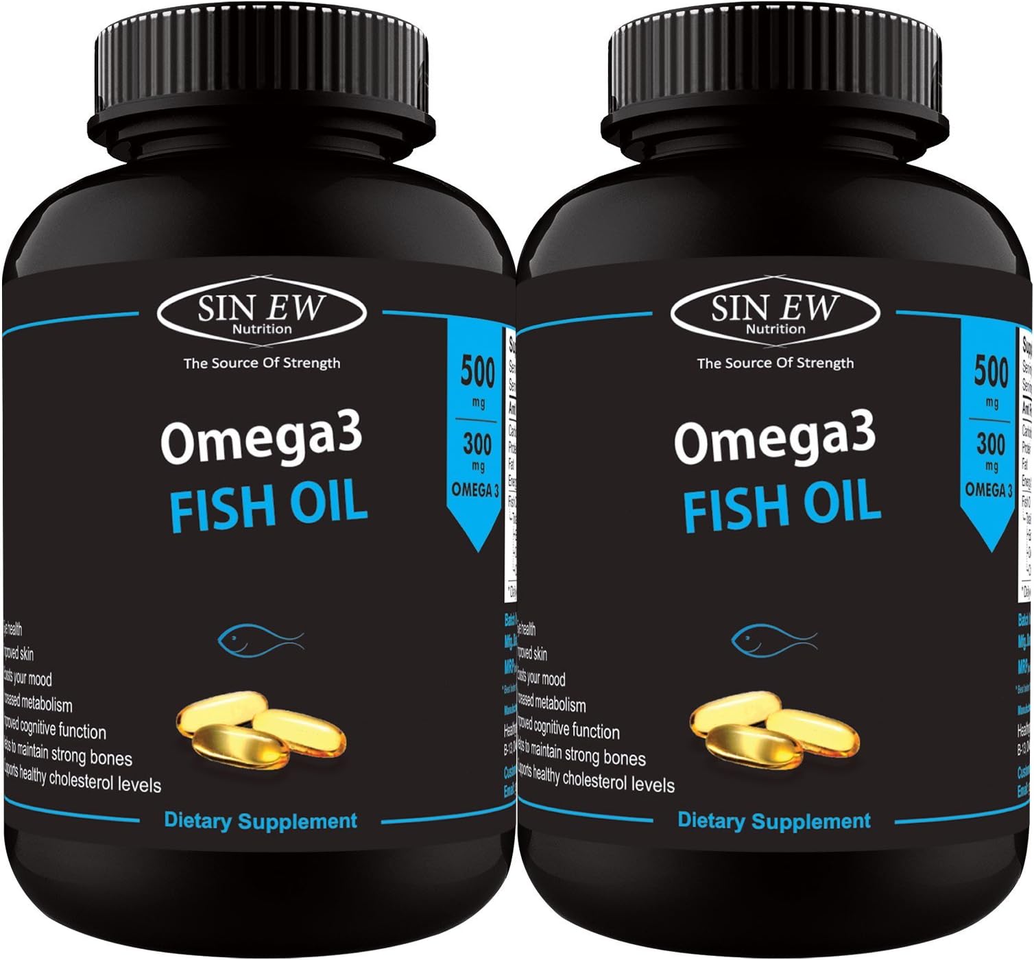 Sinew Nutrition Omega 3 Fish Oil 500mg (150EPA & 100DHA), 60 Softgels (Pack of 2)