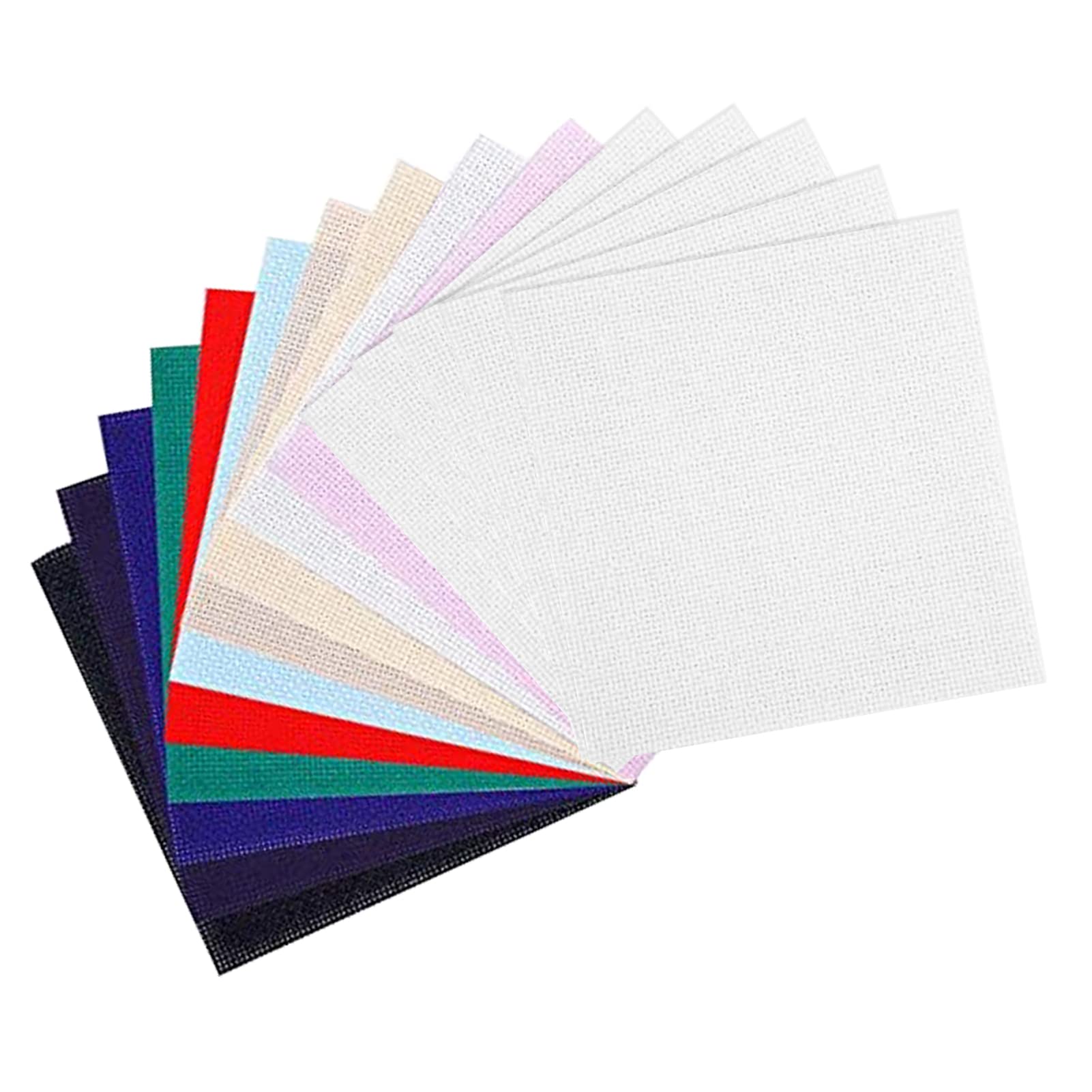 15Pcs Assorted Color Cross Stitch Sheets Aida 14 Count Fabric White Embroidery Binca Squares DIY Clothes Material for Kids Children Beginners