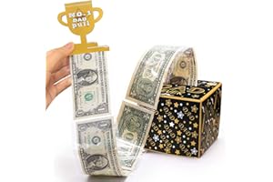 DTESL Happy Father's Birthday Money Box for Cash Gift Pull,Money Gift Boxes for Cash,Money Box for Cash Gift Black & Gold Money Holder for Cash with Pull Out Card DIY Set Surprise Dad Gift Box