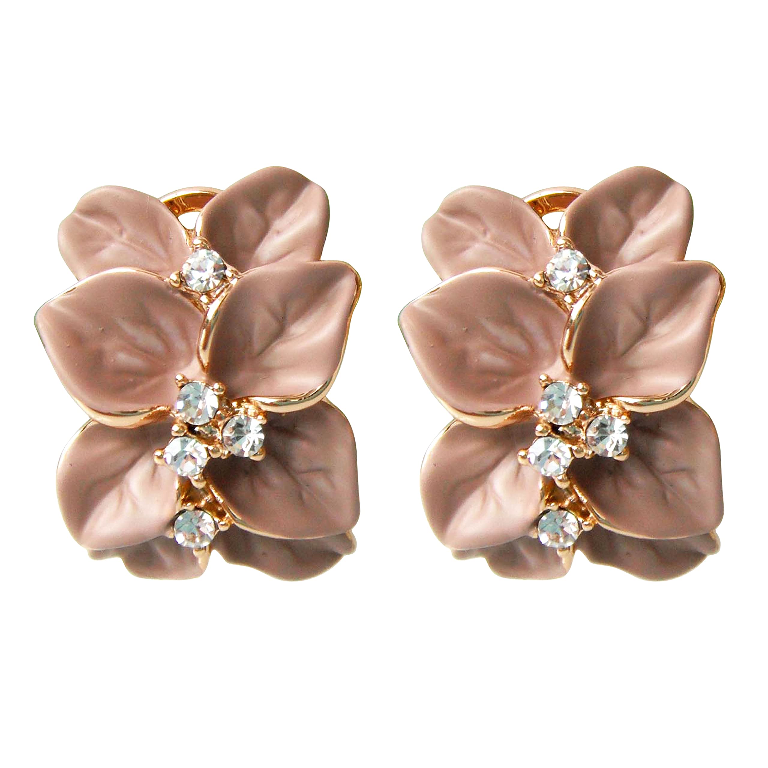 Navachi 18k Gold Plated Crystal Brown Enamel Leaves Flower Az2072e Omega Earrings