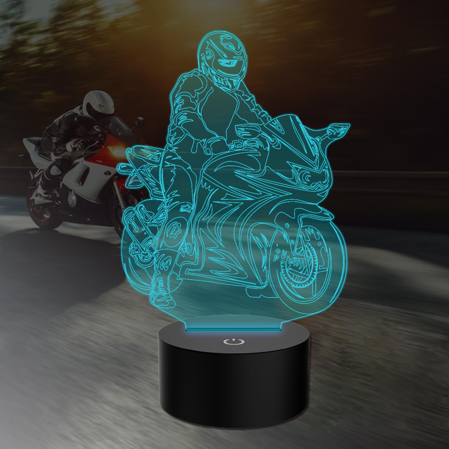PONLCY 3D Optical Illusion Lamp Motorbike Led Night Light, 7 Colors USB Touch Switch Desk Lamps, Bedroom Decoration Table Lights for Kids Birthday Christmas Gifts